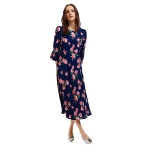 Draper James Matilda Dress Size 6 Crewneck Blue Pink Floral Midi